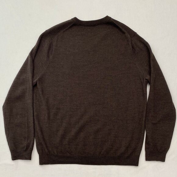 J Crew Merino Wool Sweater Mens XL Brown V Neck Pullover Classic Minimalist - Picture 2 of 7